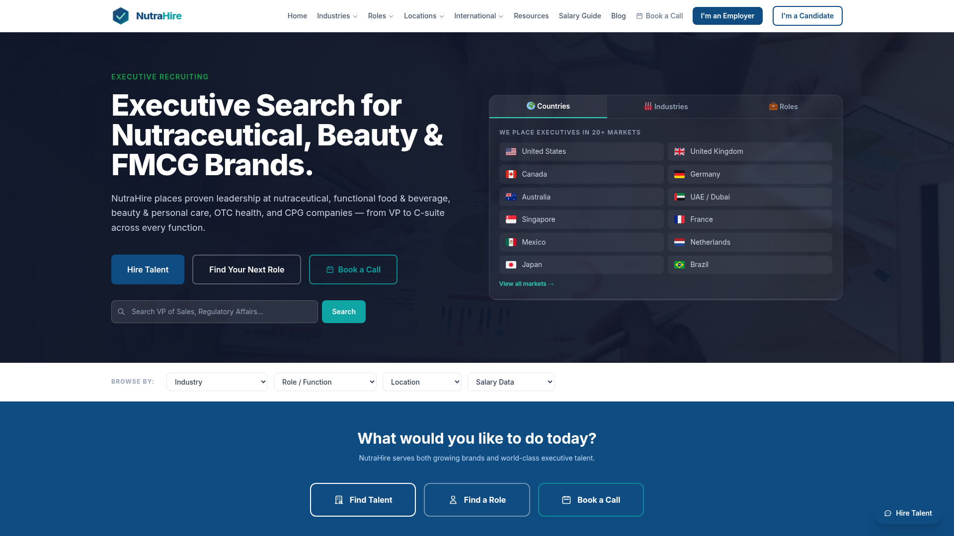 NutraHire website screenshot